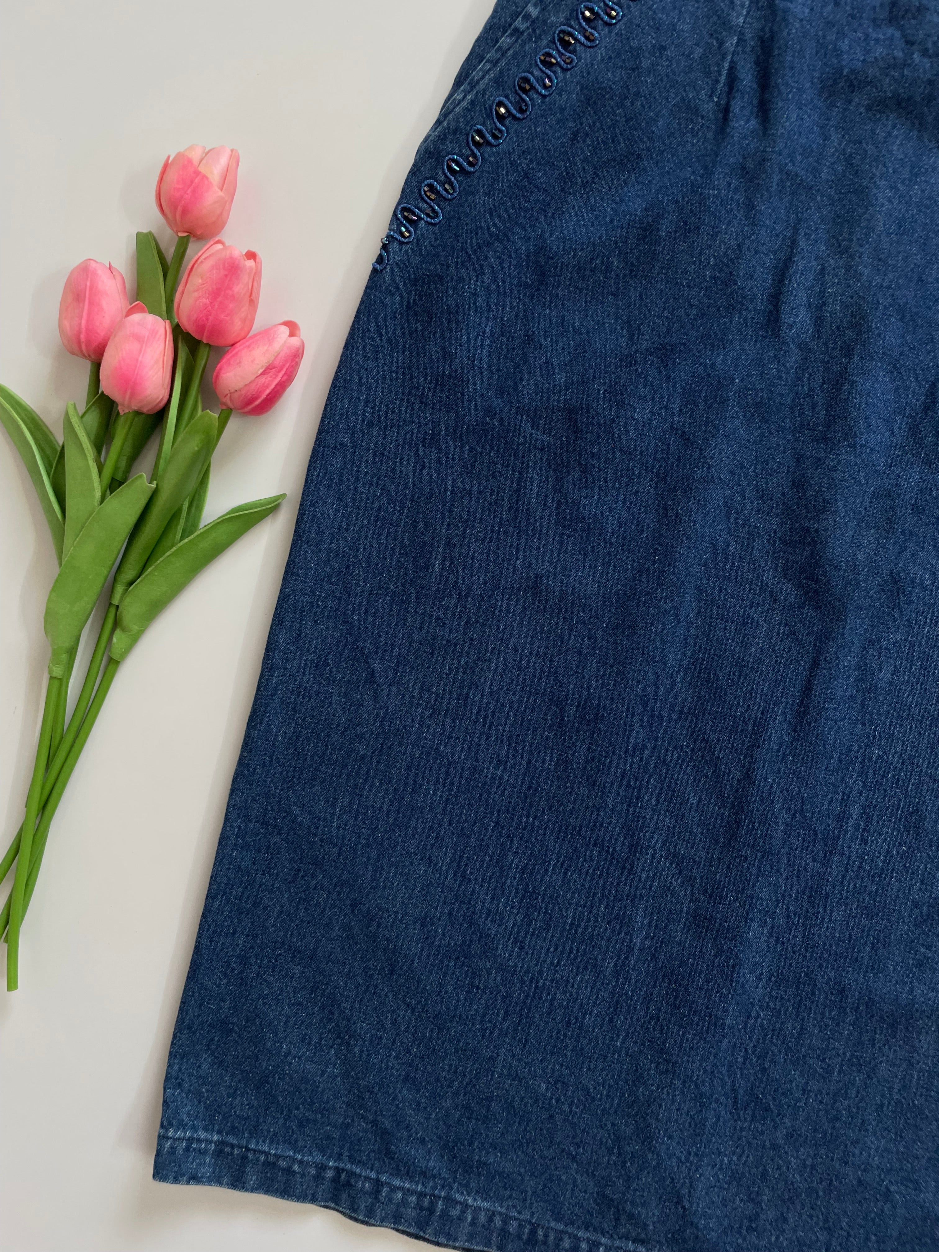 EMBROIDERED SAPPHIRE BLUE DENIM SKIRT - WAIST 28 - Image 3